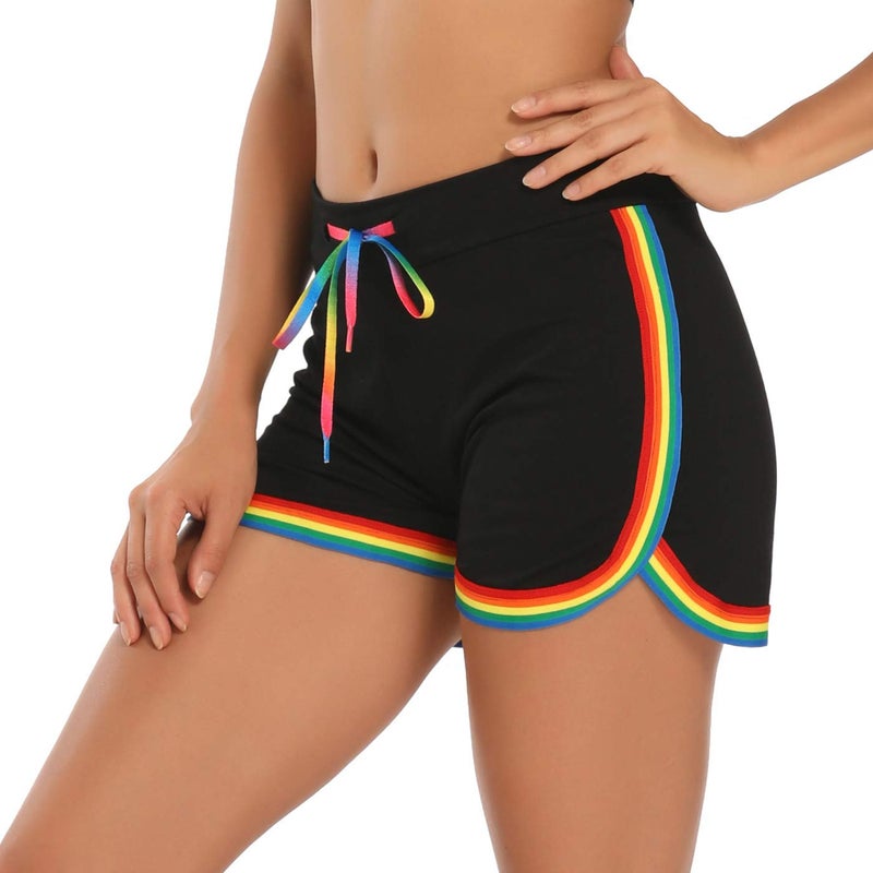HDE Womens Rainbow Striped Retro Fashion Dolphin Running Workout Shorts Black - M - Image 2